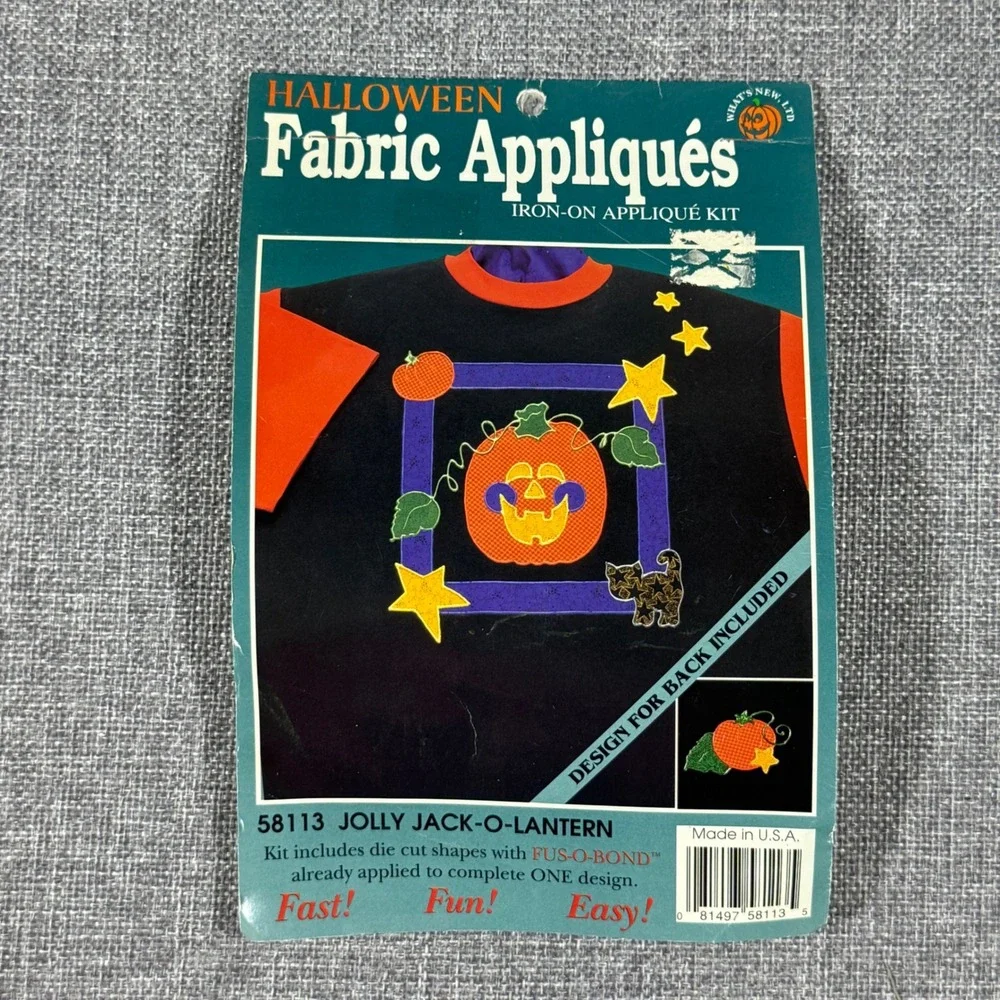 VTG What's New Halloween Fabric Applique Kit Orange Jack-O-Lantern 90s DIY NEW